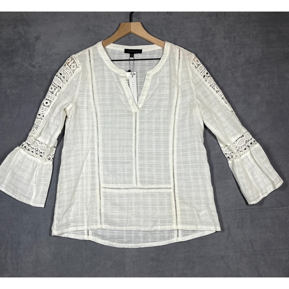 Sanctuary Womens Top Small Ivory Embroidered‎ Lace Long Bell Sleeve Boho Cotton - Picture 1 of 9